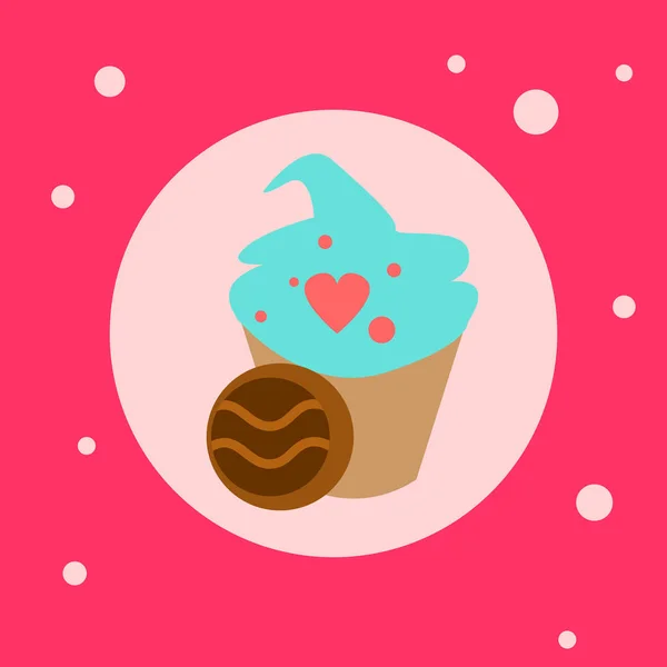 Cupcake mit Herzformen Dekoration Symbol auf rosa Hintergrund — Stockvektor