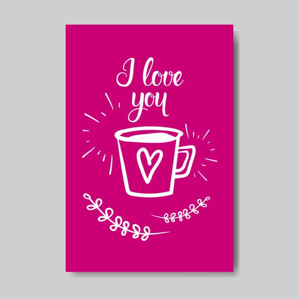 Dia dos Namorados bonito cartão mão desenhada Doodle Design amor cartão postal fundo — Vetor de Stock