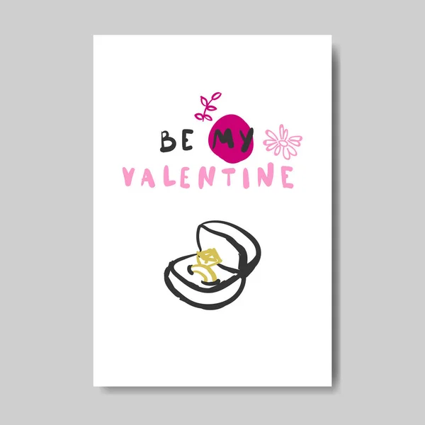 핑크 해피 발렌타인 데이 날 인사말 카드 디자인 손으로 그린 사랑 엽서 — 스톡 벡터