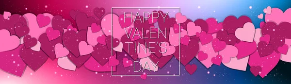 Feliz Día de San Valentín decoración horizontal de la bandera con el corazón rosa formas fondo — Archivo Imágenes Vectoriales