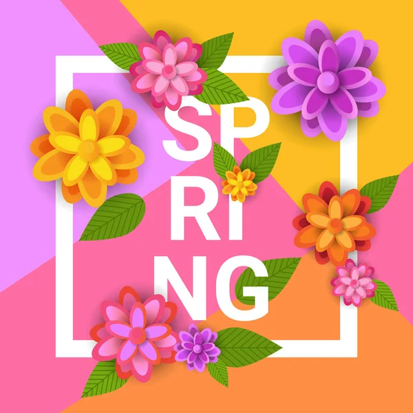 Blumen Frühling Grafik-Design mit bunten Blumen in Rahmen auf hellem Hintergrund — Stockvektor