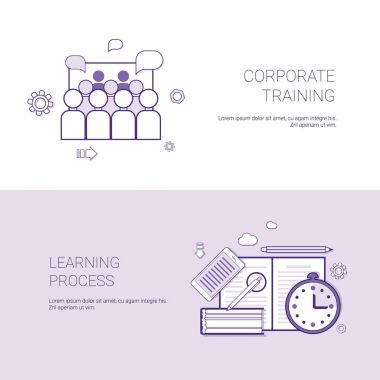 Kurumsal eğitim ve işlem afiş iş kavramı şablon arka plan kopya alanı ile öğrenme seti