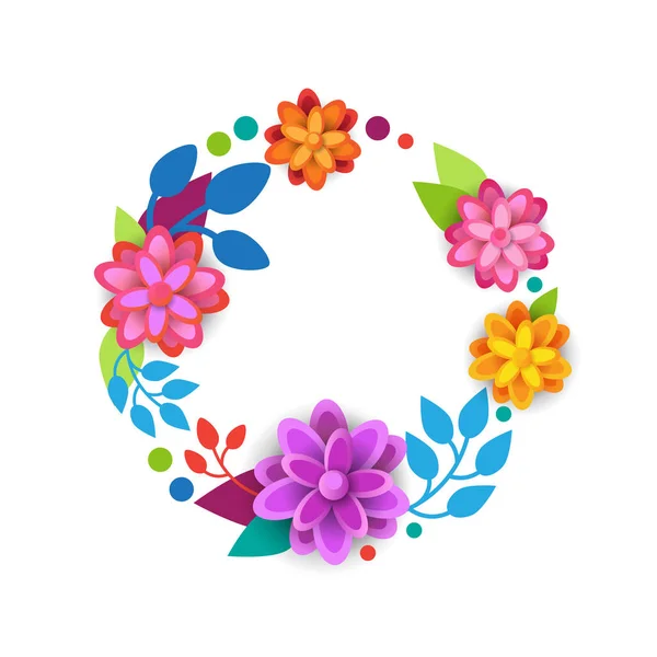 Floral Wreath Spring Graphic Design Element With Colorful Flowers On White Background — Stock Vector