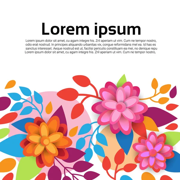 Diseño gráfico floral de primavera con flores de colores sobre fondo blanco con espacio de copia — Archivo Imágenes Vectoriales