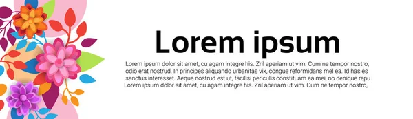 白い背景の美しい花でカラフルな花柄背景テンプレート春水平バナー — ストックベクタ