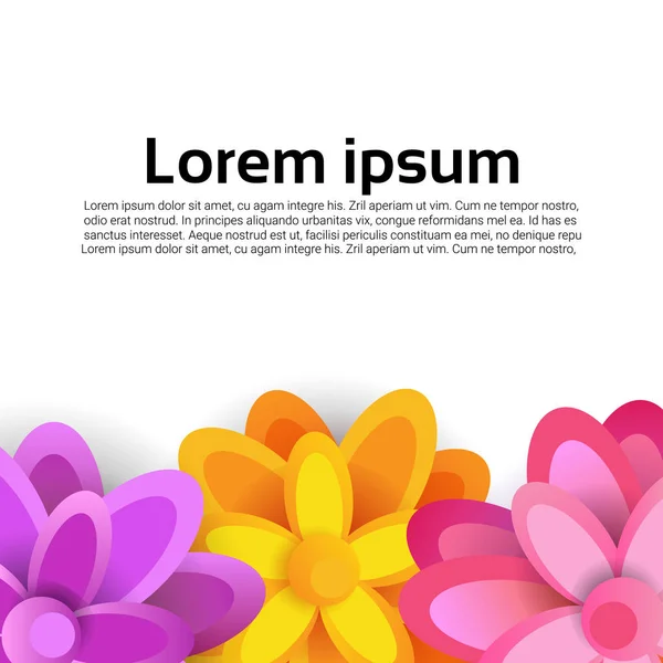 Kleurrijke bloemen achtergrond sjabloon voorjaar Banner met prachtige bloemen op witte achtergrond — Stockvector