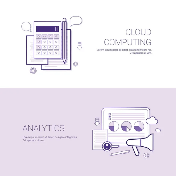 一套云计算和分析横幅商业概念模板背景与复制空间 — 图库矢量图片