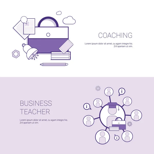 Zestaw coachingu i Business nauczyciel Web bannery koncepcja szablon tło z miejsca kopii — Wektor stockowy