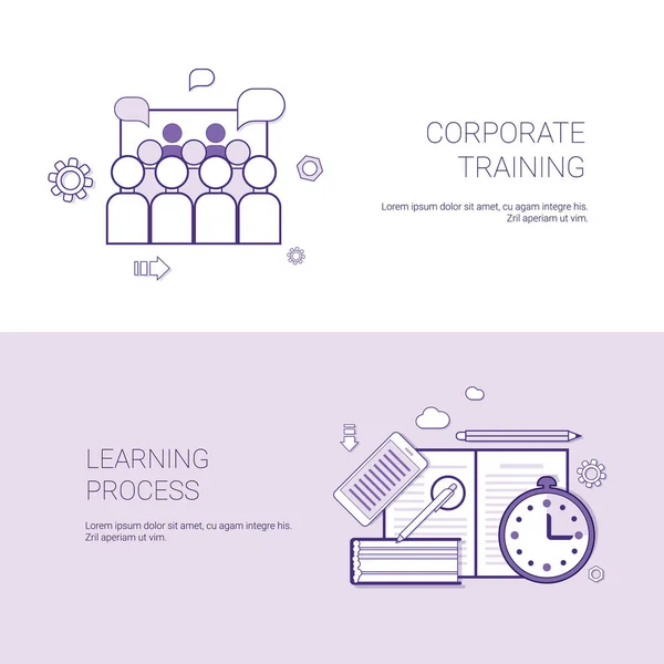 Комплект корпоративных тренингов и баннеров процесса обучения Бизнес-концепция шаблон фон с копировальным пространством — стоковый вектор