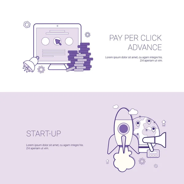 Set van Pay Per Click en opstarten Banners Business Concept sjabloon achtergrond met kopie ruimte — Stockvector