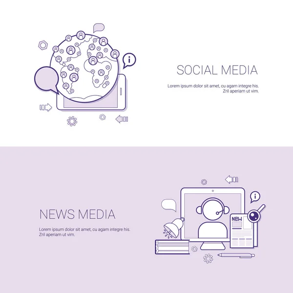 Σύνολο κοινωνικών και μέσα μαζικής ενημέρωσης ειδήσεων πανό επιχειρηματική έννοια πρότυπο φόντο με αντίγραφο χώρου — Διανυσματικό Αρχείο