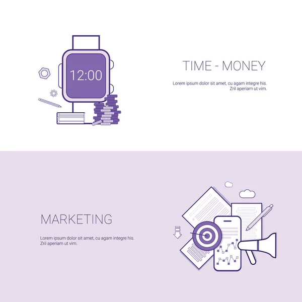 Zeit ist Geld und Marketing Banner Geschäftskonzept Vorlage Hintergrund mit Kopierraum — Stockvektor