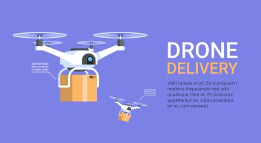 Uçak teslimat Banner şablon arka plan Modern helikopter ile kutuları sinek ile