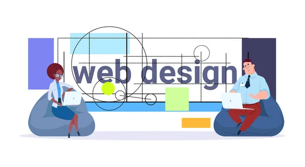 Diseñadores Web Equipo de Trabajo y Programación Proyecto de Negocios Modernos Diseño Gráfico Desarrolladores Concepto — Archivo Imágenes Vectoriales