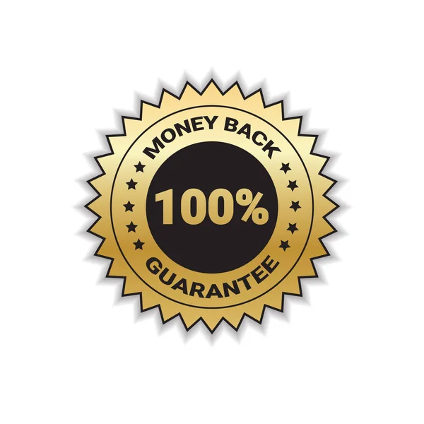 Rimborso con garanzia 100% Golden Badge Timbro isolato — Vettoriale Stock