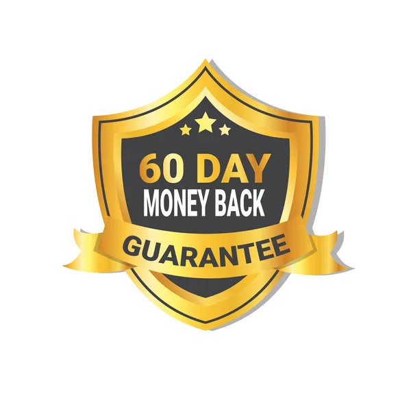 Golden Shield Money Back In 60 Days Guarantee Label with Ribbon Isolated — Stock Vector