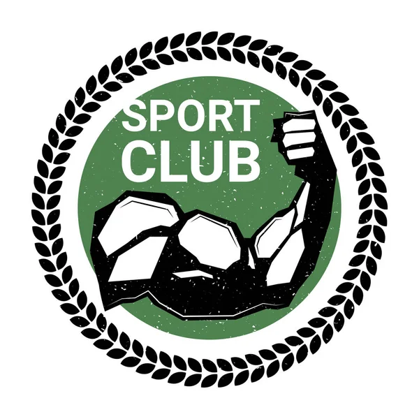 Logo klubu Sport z lekkoatletycznego mężczyzna dłoni Biceps sylwetka symbol na białym tle — Wektor stockowy