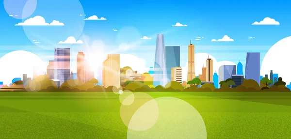 Гарне місто Skyline з сонячного світла над хмарочосів будівель міський пейзаж концепція горизонтальний банер — стоковий вектор