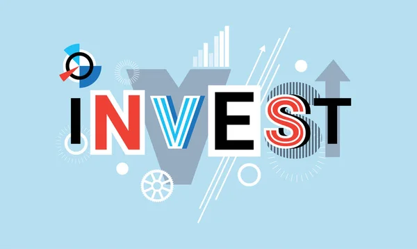 Invertir inversión empresarial Palabra creativa sobre formas geométricas abstractas Antecedentes Web Banner — Vector de stock