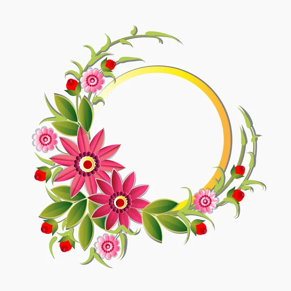 Cadre de cercle décoré avec des fleurs, conception de décoration de fond floral — Image vectorielle