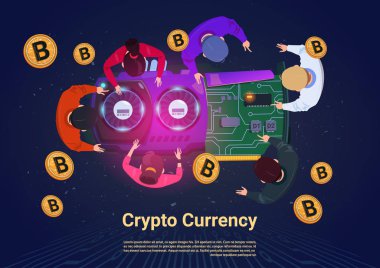 İş adamları Bitcoins üst madencilik görünümü Kripto para birimi kavramı açı