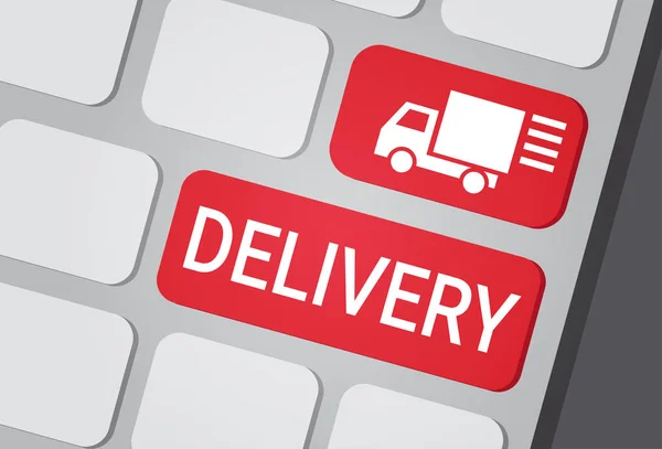 Pulsante di consegna sulla tastiera del computer portatile Fast Courier Service Express Truck Logo Icon — Vettoriale Stock