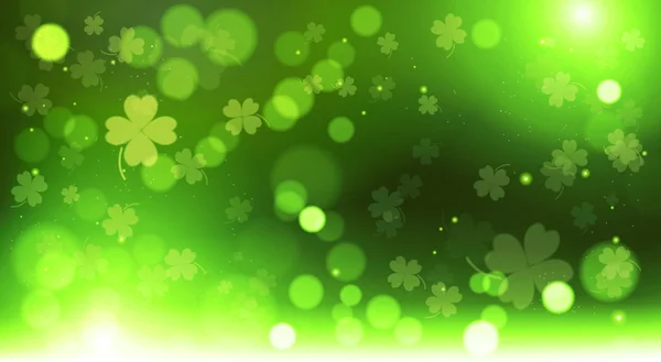 Abstract Bokeh Blur Template Clovers Background, Green Happy Saint Patrick Day Concept — Stock Vector