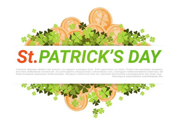 Happy St. Patricks Day Background With Golden Coins And Clover Leaves — Stock Vector