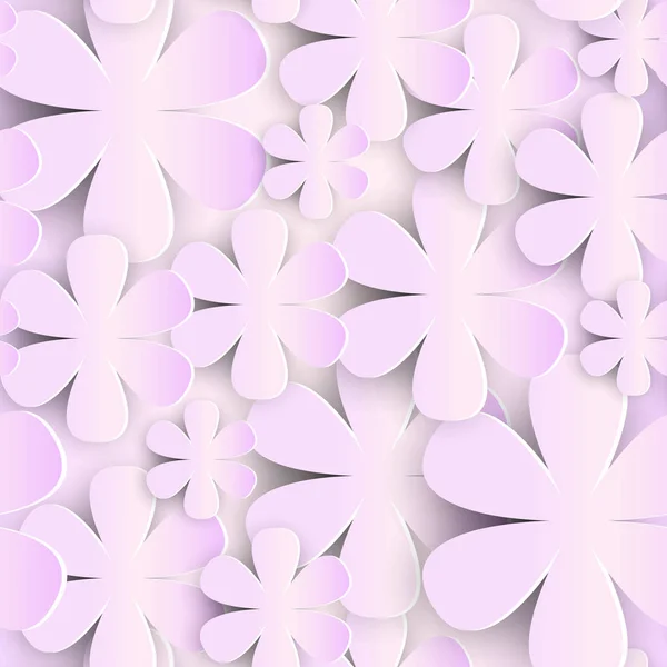 Modello senza soluzione di continuità con fiori di carta 3d sfondo rosa carino ornamento romantico — Vettoriale Stock