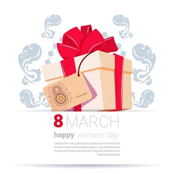 Geschenkbox mit 8 März Tag glücklich Frauen Tag kreative Grußkarte Vorlage Hintergrund — Stockvektor