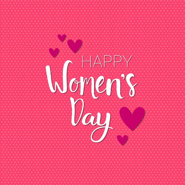 Happy Women Day Background Pink Greeting Card With Heart Shapes Retro Style — Stock Vector
