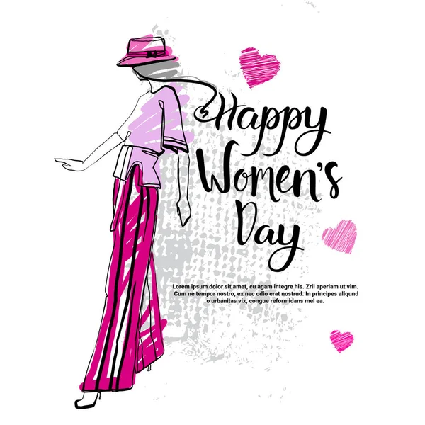 Happy Women Day Fashion Șablon Fundal Creative mână desenată Caligrafie Scrisoare — Vector de stoc