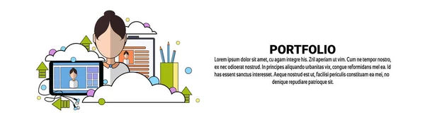 Portafolio del diseñador de la bandera horizontal del concepto de las obras con el espacio de la copia — Archivo Imágenes Vectoriales