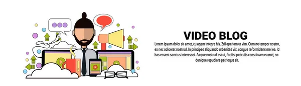Video Blog Concepto de contenido Banner horizontal con espacio de copia — Vector de stock
