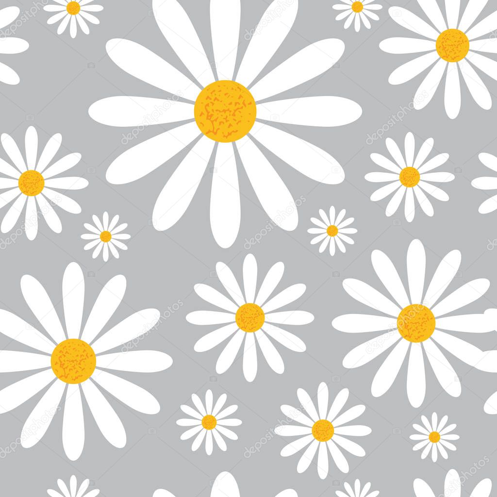 Seamless Pattern With Chamomile Flowers On Grey Background Beautiful Floral Ornament