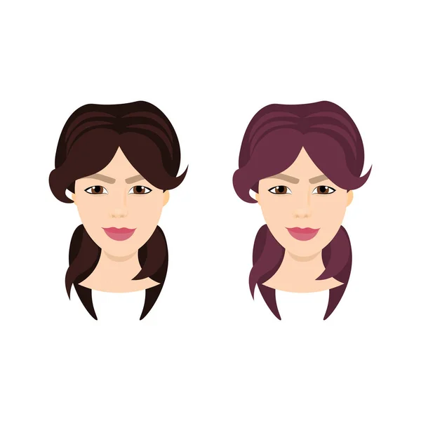 Conjunto de cara femenina con diferentes peinados aislados sobre fondo blanco, retratos de mujeres — Vector de stock