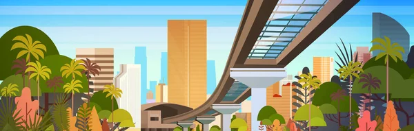 Брісбен з ультрасучасні хмарочоси і залізничне шосе міський пейзаж подання горизонтальний банер — стоковий вектор