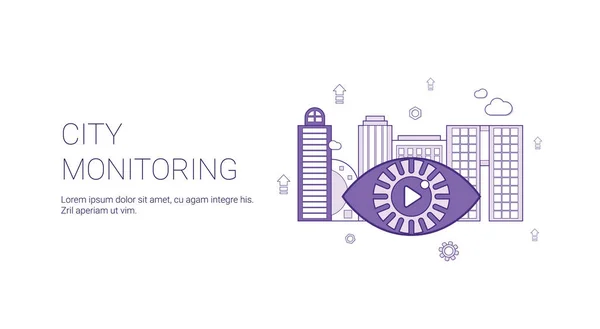 Banner da Web do modelo da segurança do vídeo do monitoramento da cidade com espaço de cópia — Vetor de Stock