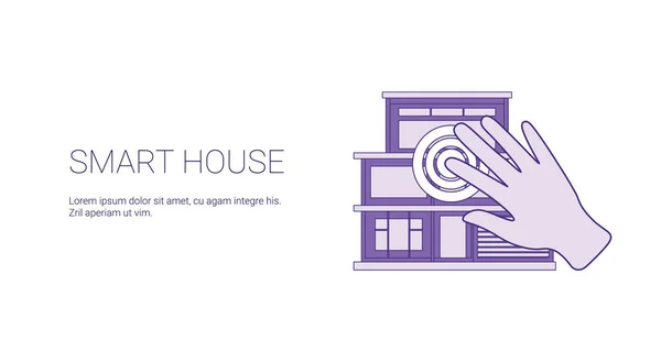 Banner da Web do modelo da tecnologia das funções da casa inteligente com espaço de cópia — Vetor de Stock