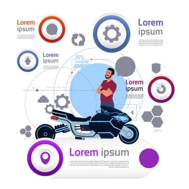 Adam ve motosiklet üzerinde kopya alanı ile şablon ulaşım Infographics Banner
