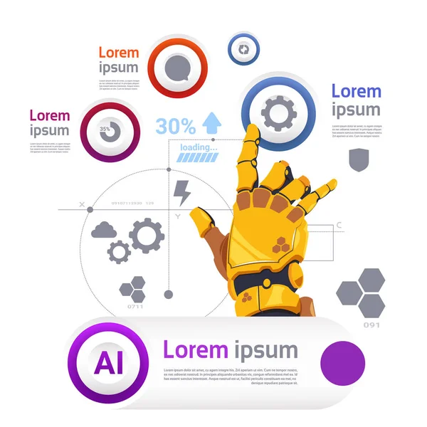 Robotic rękę nad szablon transparent infografiki nowoczesne roboty technologii sztucznej inteligencji Concept — Wektor stockowy