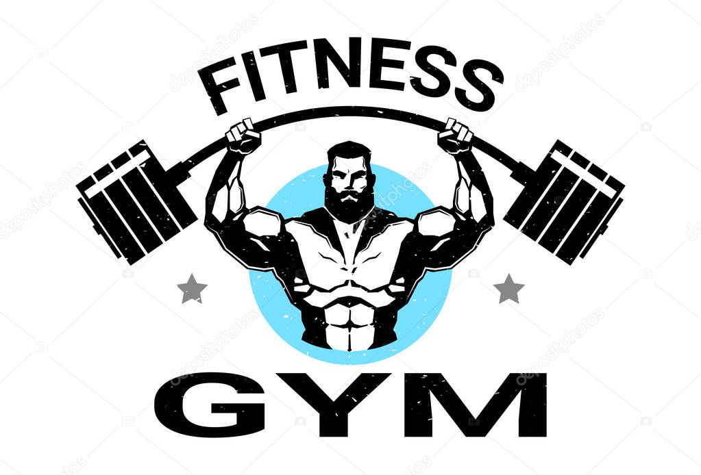 Fitness Gym Logo With Athletic Man Training Black On White Background Vector Illustration