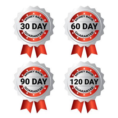 Madalya para iade garantisi şablon etiketleri ile izole şerit çıkartma koleksiyonu kümesi