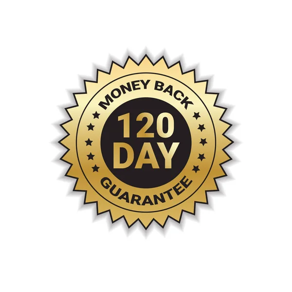 Rimborso con garanzia in 120 giorni Sigillo d'oro timbro o etichetta isolata — Vettoriale Stock