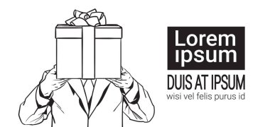 Adam tutun mevcut kutusu kopya alanı ile beyaz arka plan üzerinde izole kroki