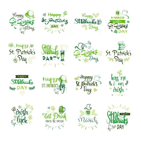 Happy Saint Patrick s Day Logotypes Set, Croquis à la main Irish Celebration Design, Lettrage Typographie Icônes Collection — Image vectorielle