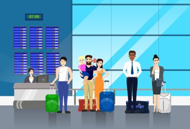 Bagaj içinde satır için sayaç içinde Havaalanı için Check In duran insanlarla