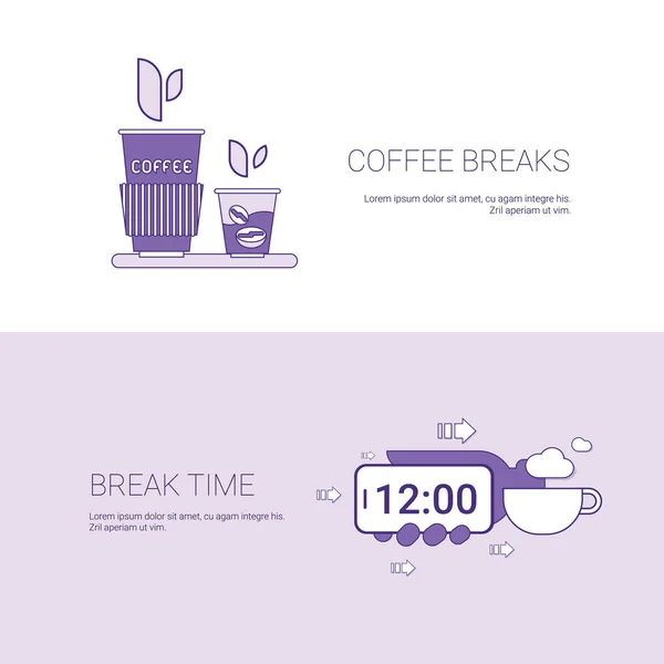 Pausas para café e tempo para o banner da Web do modelo de descanso com espaço de cópia — Vetor de Stock