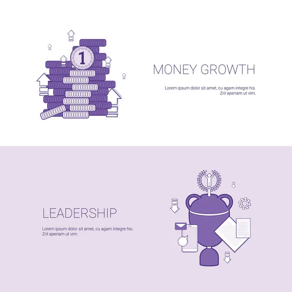 Money Growth And Leadership Business Success Template Web Banner With Copy Space — Stock Vector