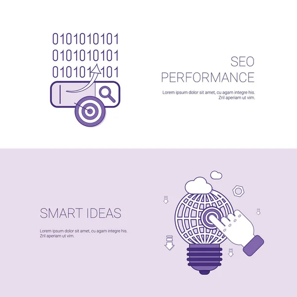 Seo 성능 및 스마트 아이디어 개념 템플릿 웹 배너 복사 공간 마케팅 — 스톡 벡터
